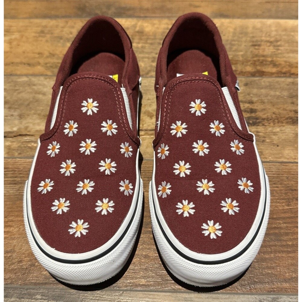 Vans Floral Embroidered Be Yourself Sz 6.5 Maroon Canvas Sneakers Ortholite